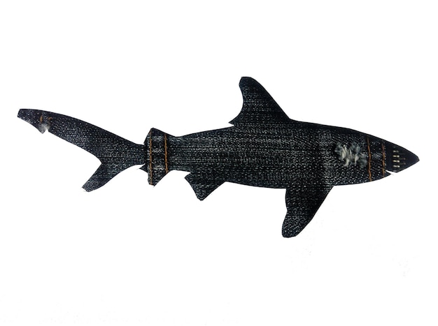 Photo close-up of denim fish against white background