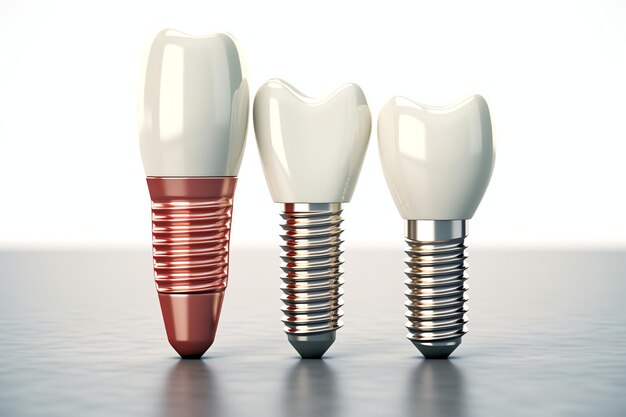 Photo close up of a dental tooth implant or healthy human teeth white enamel and dental implants surgery