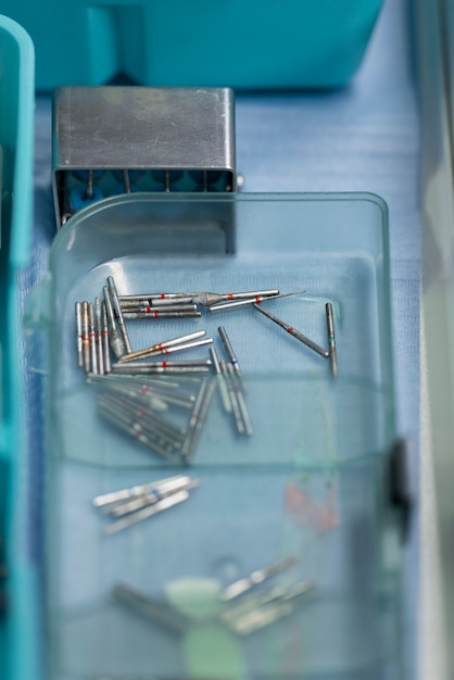 Photo close up on dentist instruments