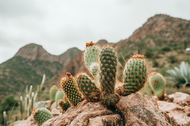 Photo a close up of a desert with cactus plants and rocks