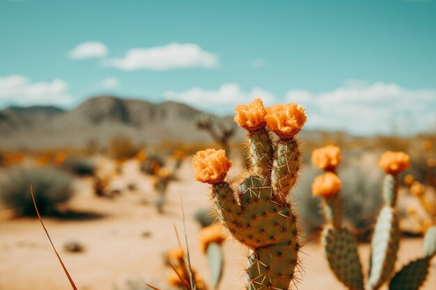 Foto un primo piano di un deserto con piante di cactus e rocce