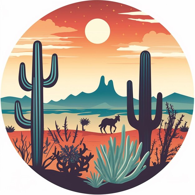 Photo a close up of a desert with cactus trees and a horse generative ai