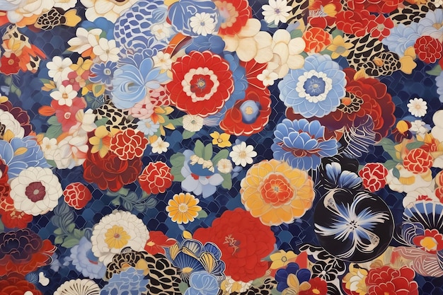 A close up of the design of a quilt with flowers