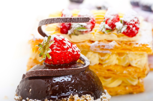 Photo close-up of dessert against white background