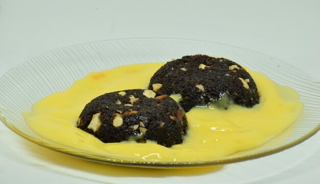 Close-up of dessert in plate on table