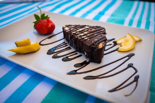 Close-up of dessert in plate on table