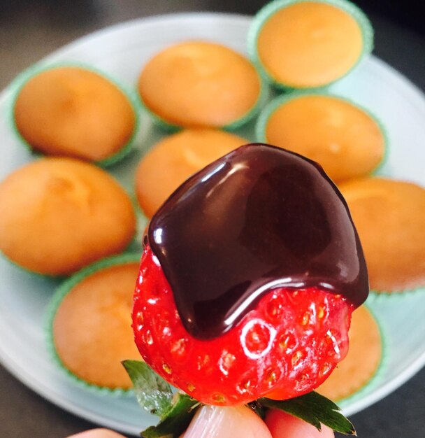 Close-up of dessert in plate on table