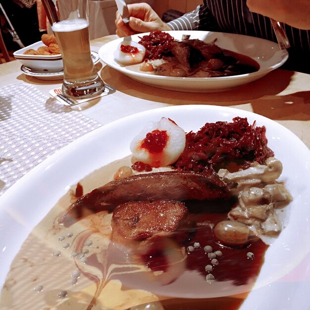 Close-up of dessert in plate on table