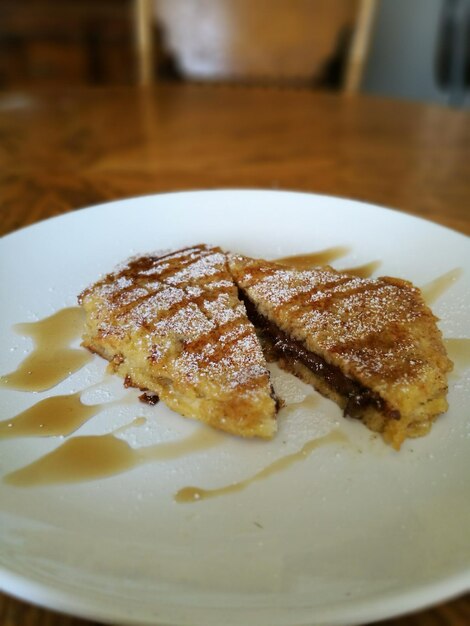 Close-up of dessert in plate on table