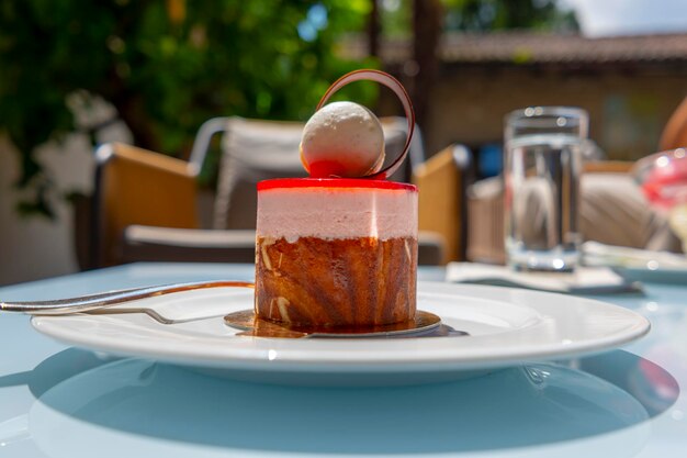 Close-up of dessert served in plate on table