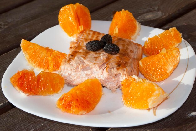 Close-up of dessert served on table