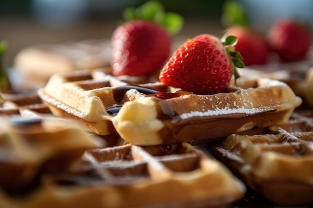 Close up of dessert waffles on table