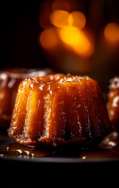 A close up of a dessert with caramel sauce