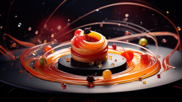 Photo a close up of a dessert with fruit and other ingredients ai