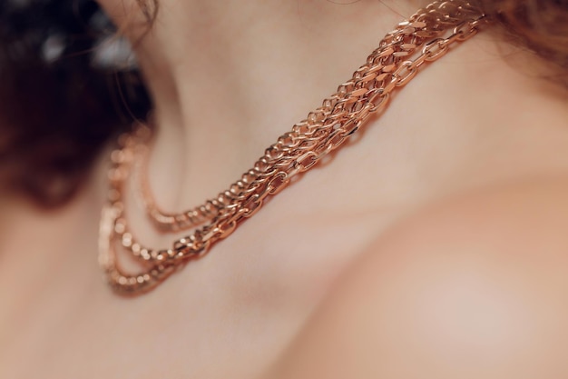 Close up Detail of a Beautiful Necklace in Glamour Shot Image of a beautiful precious piece around model s neck