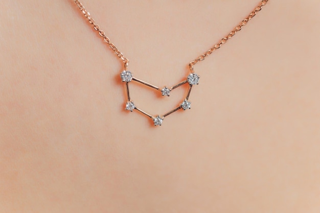 Close up Detail of a Beautiful Necklace in Glamour Shot Image of a beautiful precious piece around model s neck
