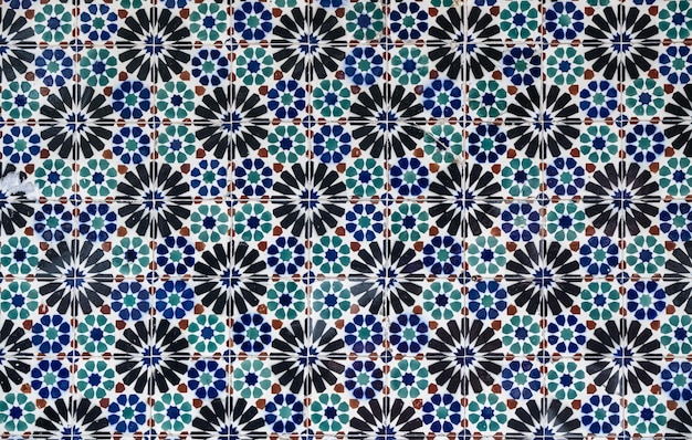 Close up of the detail in colorful wall tiling in Lisbon Portugal