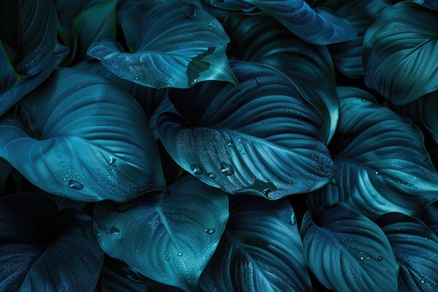 Close-up detail macro textuur helderblauw groene blad tropische bosplant
