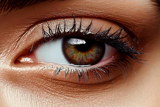 Close-up detail mooie vrouwelijke oog macro mode natuurlijke make-up