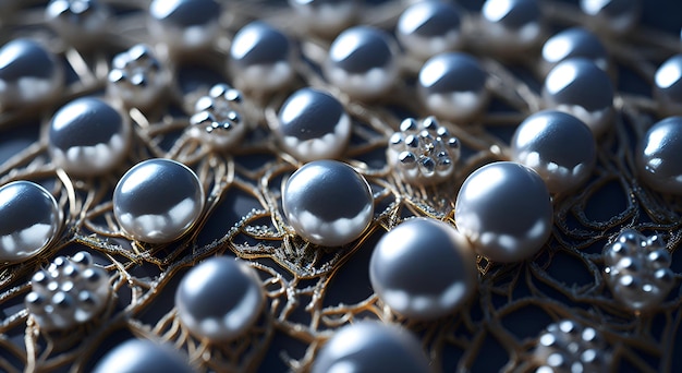 Close up details of silver pearls