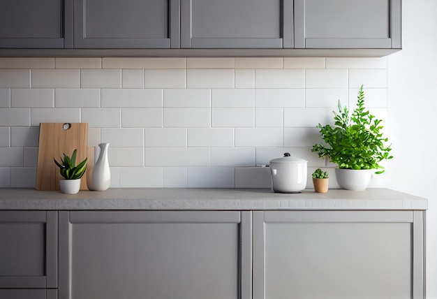 Close-up details van moderne witte appartement keuken met metrotegels ai gegenereerd