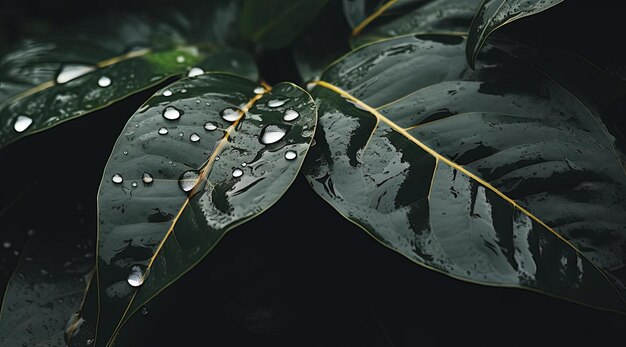 крупный план капель росы на листьях в стиле темно-серого и бронзового цвета