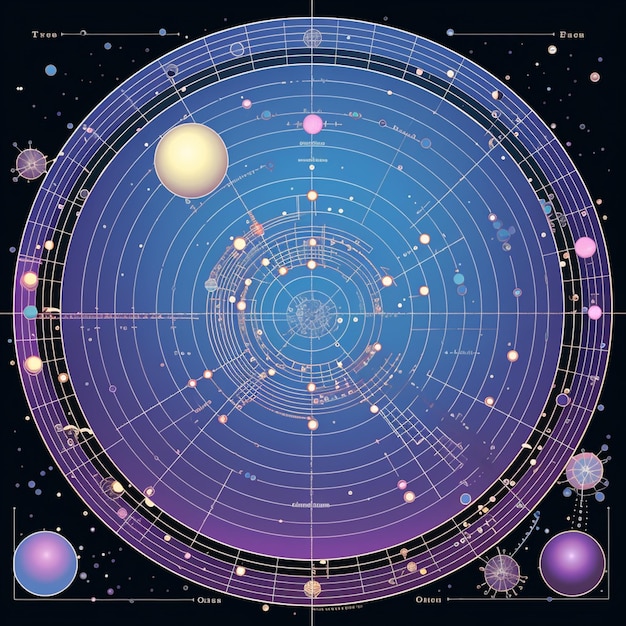 Foto un primo piano di un diagramma dei pianeti e dei loro satelliti generativo ai