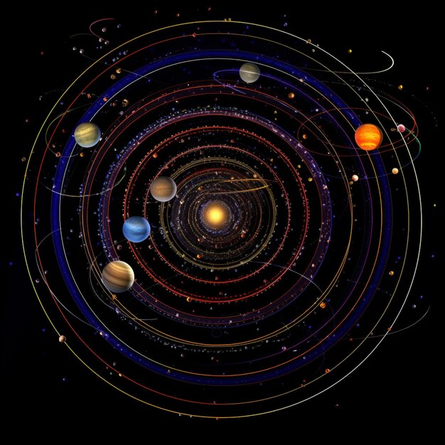 Foto un primo piano di un diagramma dei pianeti e dei loro satelliti generativo ai