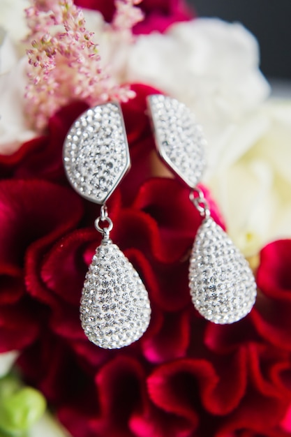 Close up of diamond earrings. close up,  space for your text