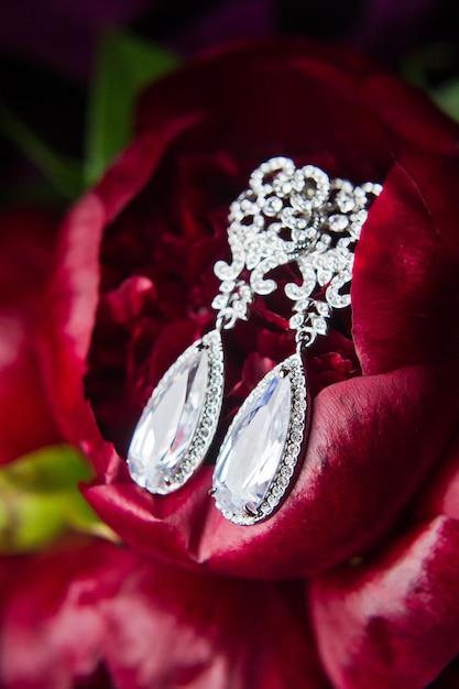 Close up of diamond earrings. close up,  space for your text