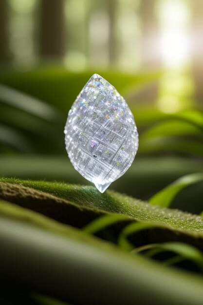 Foto un primo piano di un diamante su una superficie fresca, umida e moderna