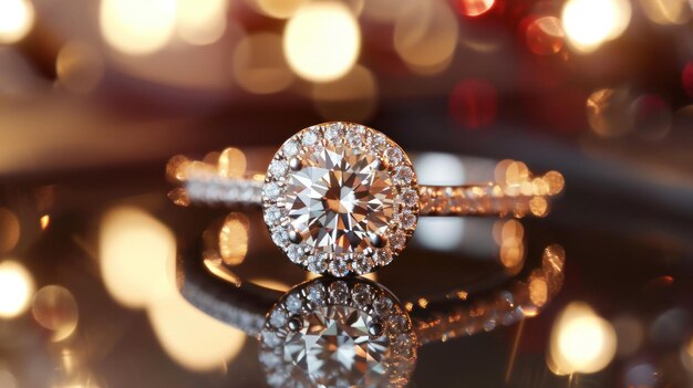 Photo close up of diamond ring on table