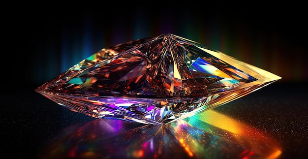 A close up of a diamond with rainbow colors