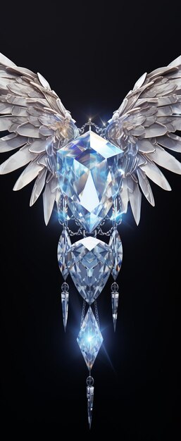 Photo a close up of a diamond with wings on a black background generative ai