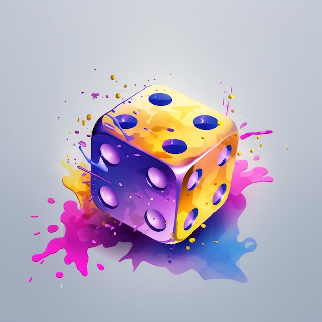 Photo a close up of a dice with paint splatters on it generative ai