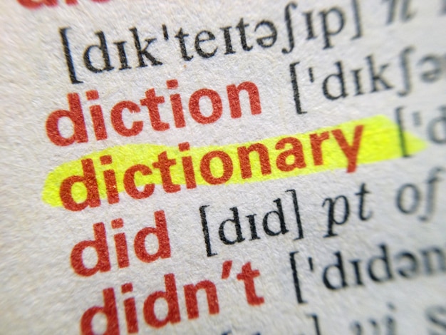 Photo close-up of dictionary word in book