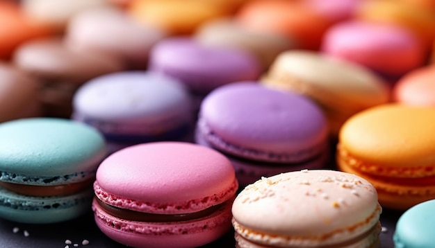 a close up of different colored, colorful, and colorful desserts.