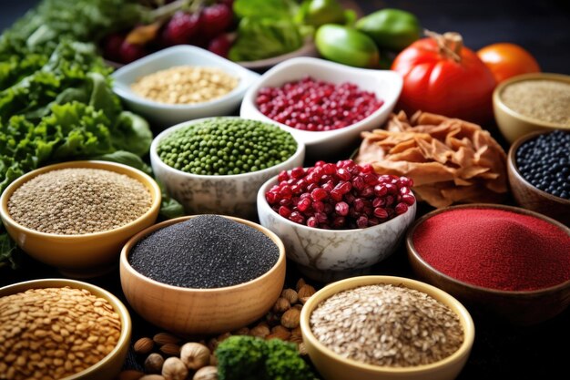 Close up of different kinds of organic superfoods