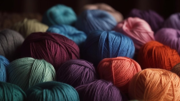 毛糸編み物趣味屋内背景の異なる色とりどりのボールを閉じる