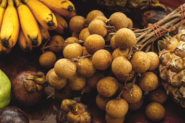 Close-up of different tropical fruits