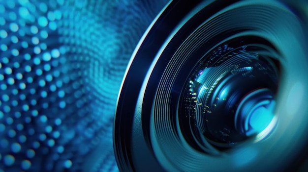 Close up a digital camera lens with graphic isolated on blur background AI generated image