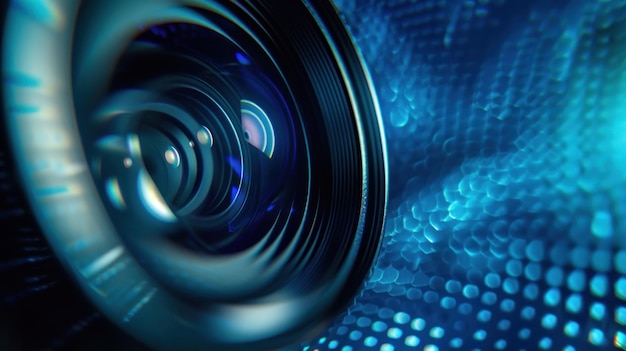 Close up a digital camera lens with graphic isolated on blur background AI generated image