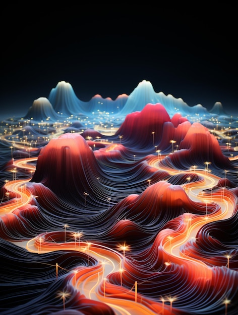 a close up of a digital painting of a mountain with a river generative ai