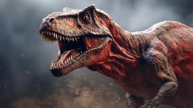 close up of a dinosaur with its mouth open