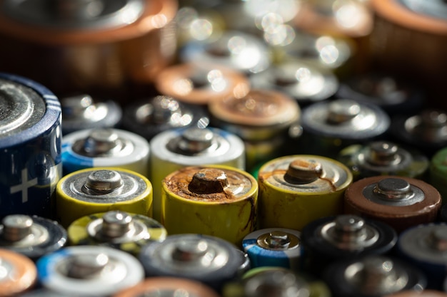 Close-up of discharged batteries