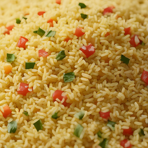 Photo a close up of a dish of rice with red and green vegetables