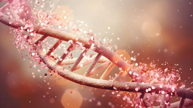 Close-up DNA-molecuulstructuurketens Schoonheid DNA-modificatie Jeugd en onsterfelijkheid Generatieve Ai BiohackingxA