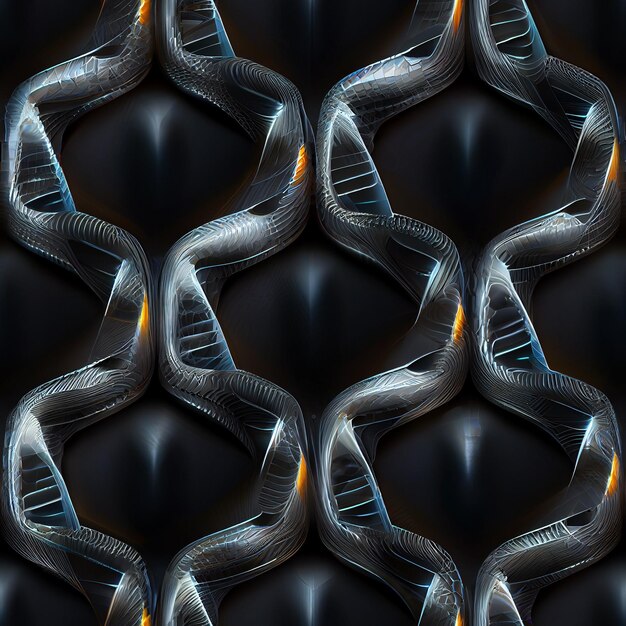 Foto un primo piano di un modello di dna con linee blu