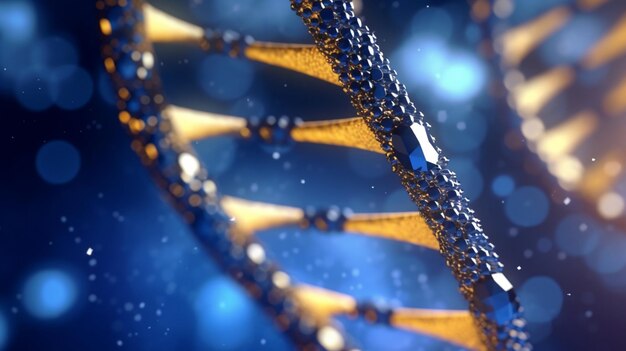 Photo a close up of a dna strand with blue background