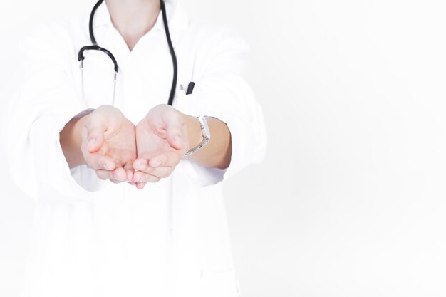 Photo close up doctor with cupped hands high quality and resolution beautiful photo concept